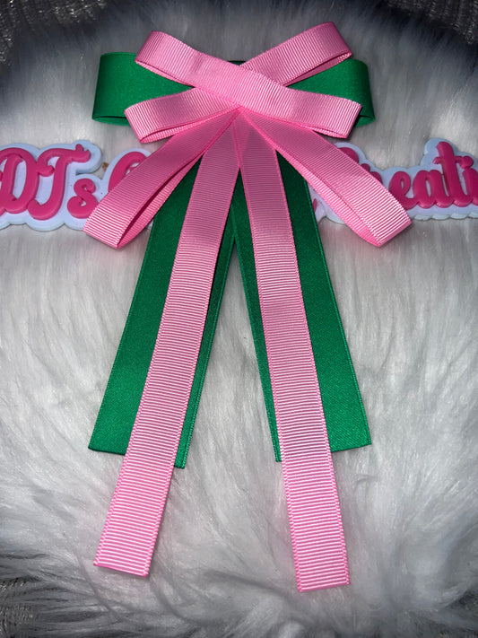 Pink & Green Ribbon Bow Brooch AKA colors
