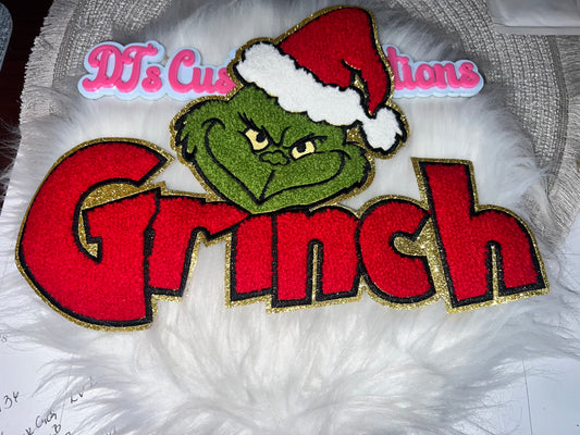 Grinch Christmas Iron-On Patch – Red & Green (Large Chenille)