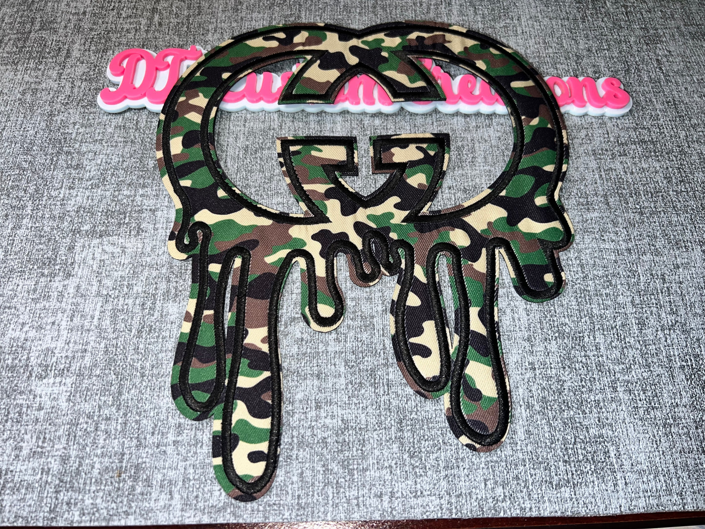 Camo Double G Drip Iron-On Patch – Embroidered Statement Patch for DIY Crafts