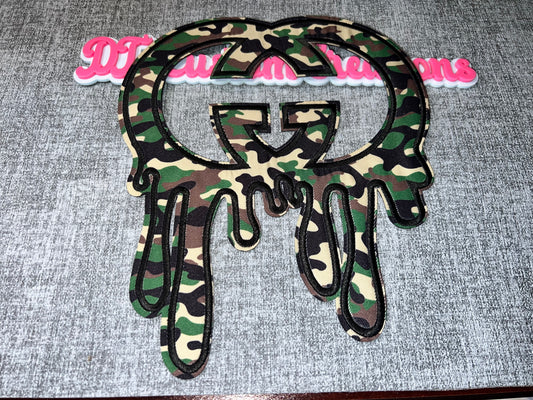 Camo Double G Drip Iron-On Patch – Embroidered Statement Patch for DIY Crafts