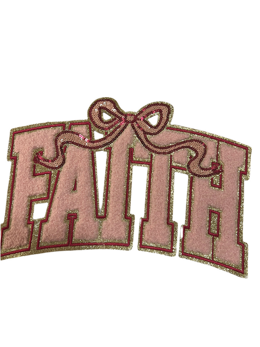 Sequin Pink Bow Gold Trim Faith