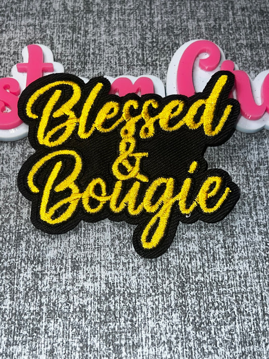 Blessed & Bougie Embroidered Iron-On Patch – Inspirational Statement Applique