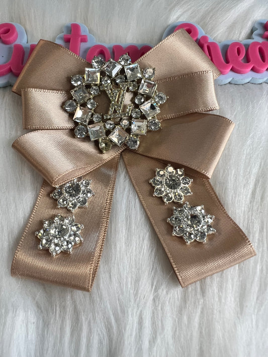 Tan Rhinestone LV Brooch