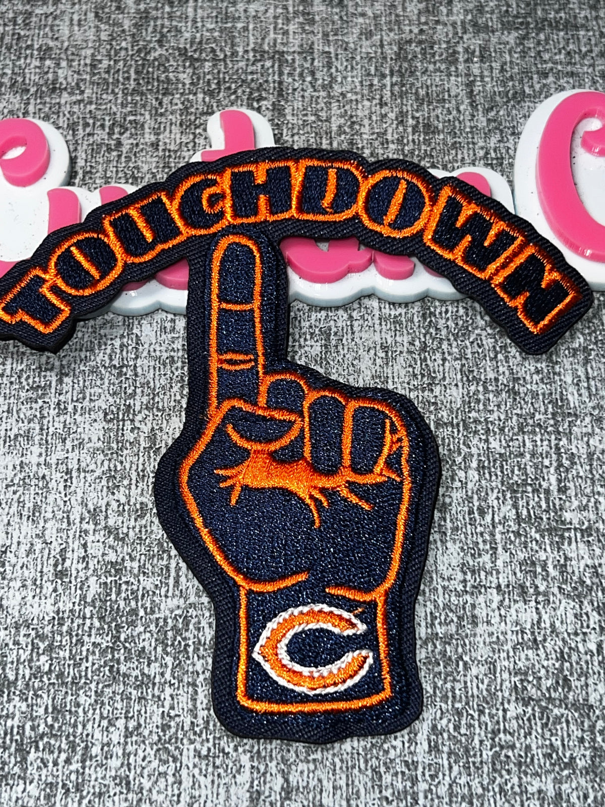 Navy Orange Touchdown Foam Finger Patch – Embroidered Football Iron On Applique￼