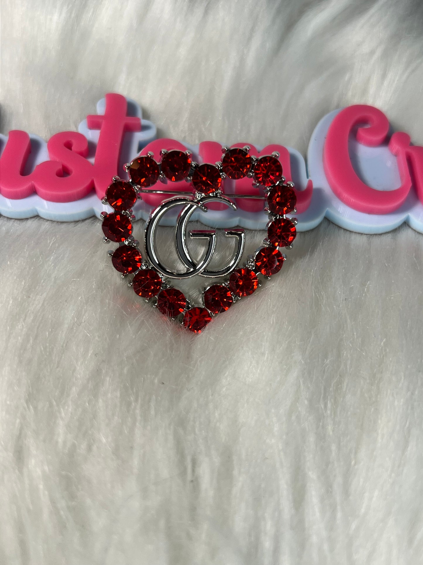 ❤️ Red Crystal Heart GG Brooch (Silver Base)
