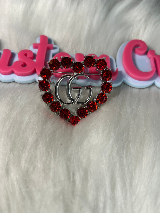 ❤️ Red Crystal Heart GG Brooch (Silver Base)