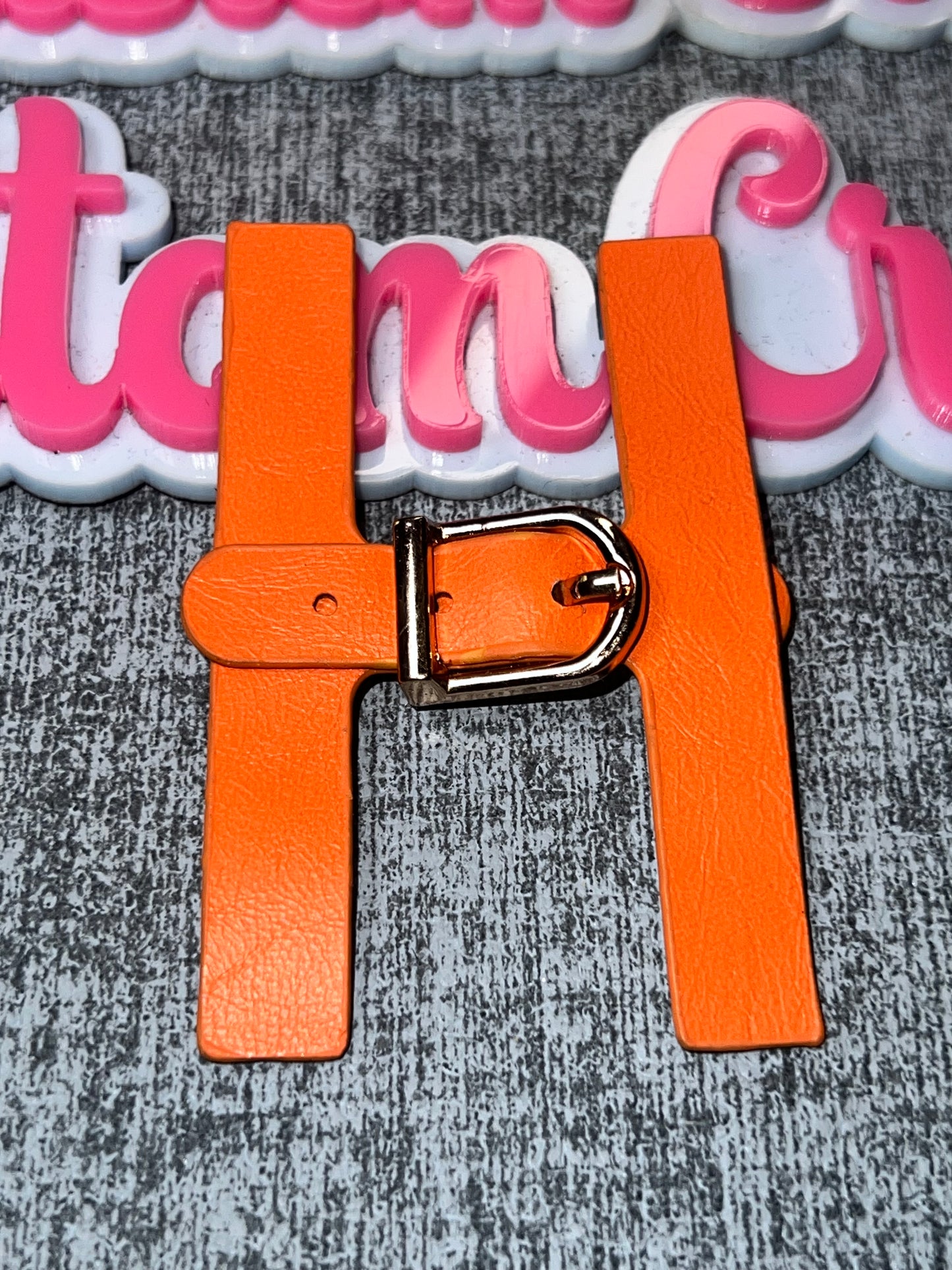 Orange Faux Leather Strap Iron-On Tag – Buckle Style Luxe Accent Patch (Small)