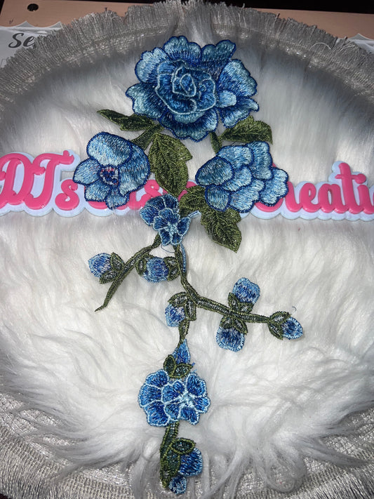 Long Blue Rose Vine Appliqué