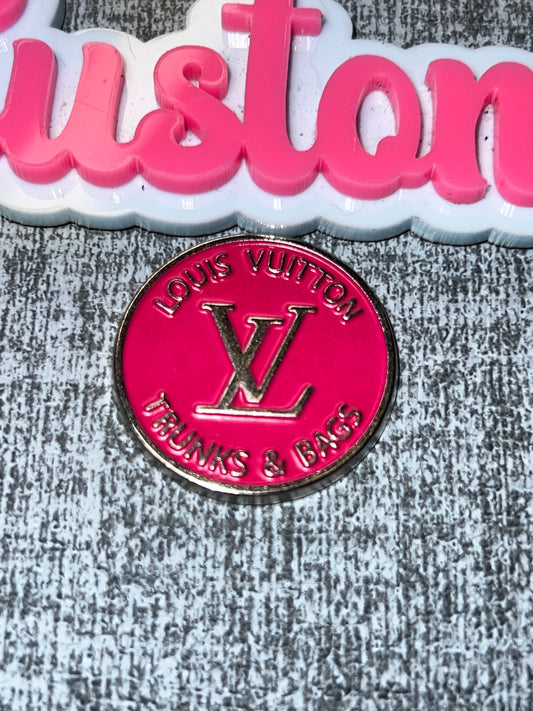 Hot Pink Round Luxe Logo Flat Back Metal Charm – DIY Craft Embellishment Bigger