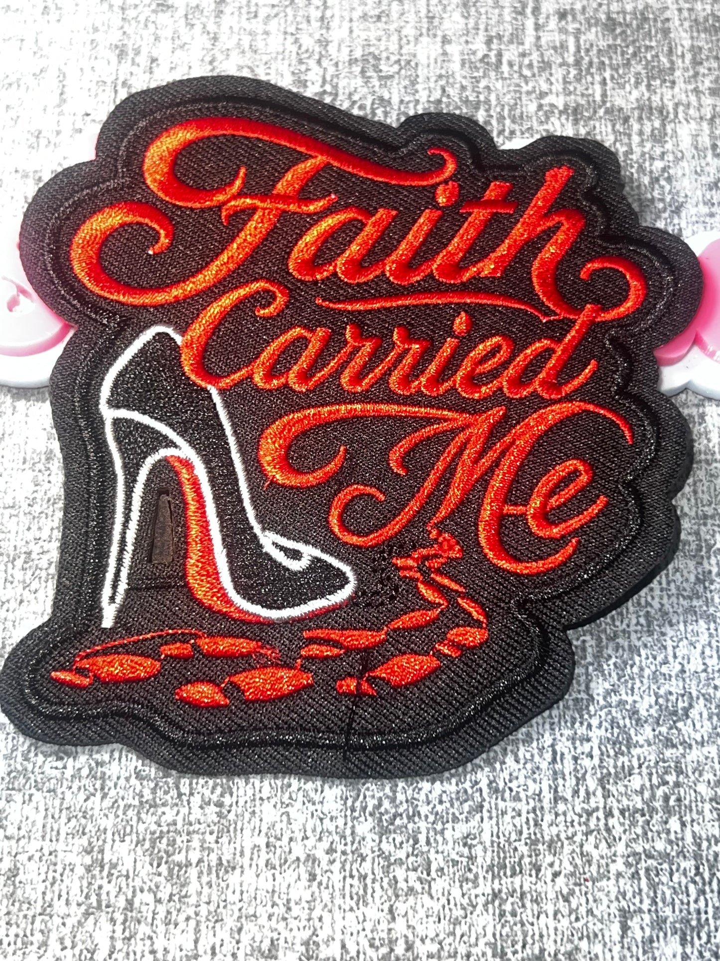 Faith Carried Me Embroidered Iron On Patch | Faith Quote Applique | Religious Sew On Jacket Backpack Hat Patch