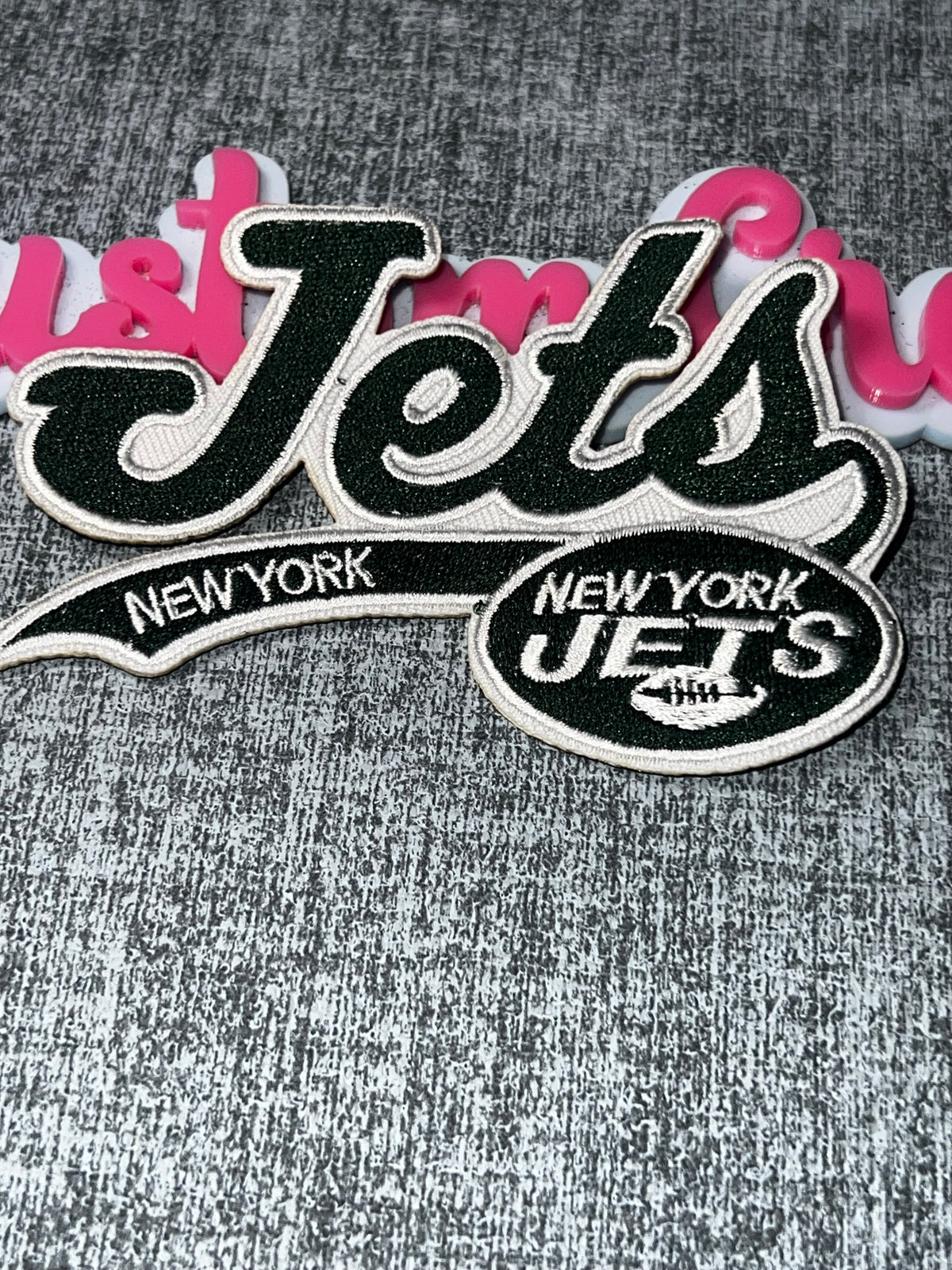 Green White is Script Patch – Embroidered Iron On Applique