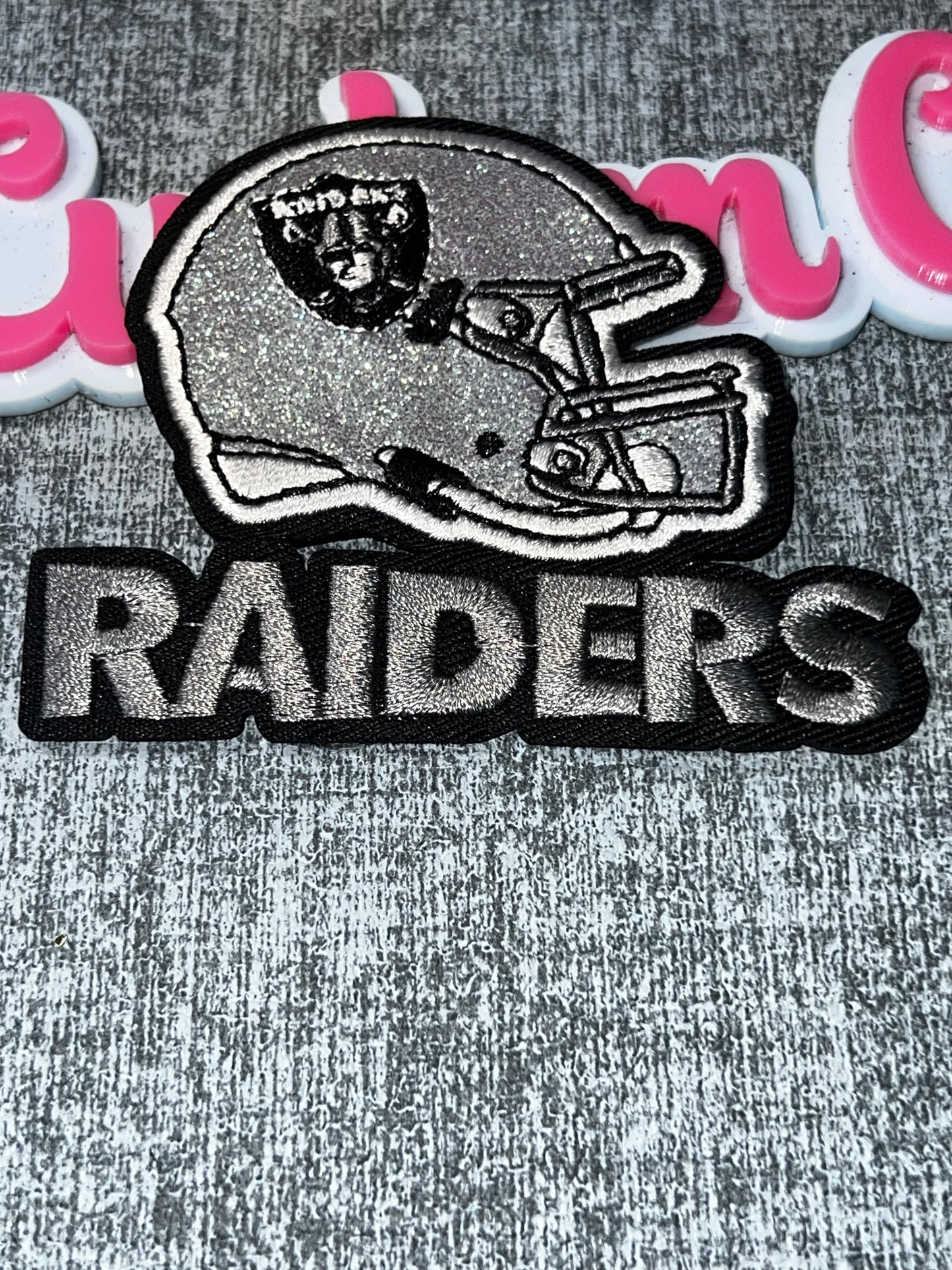 Silver Black Glitter Helmet Embroidered Patch – Sports Iron On Applique