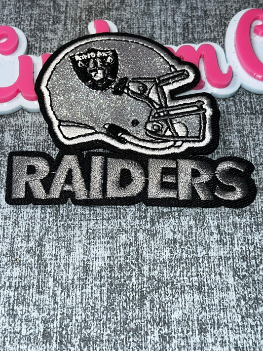 Silver Black Glitter Helmet Embroidered Patch – Sports Iron On Applique