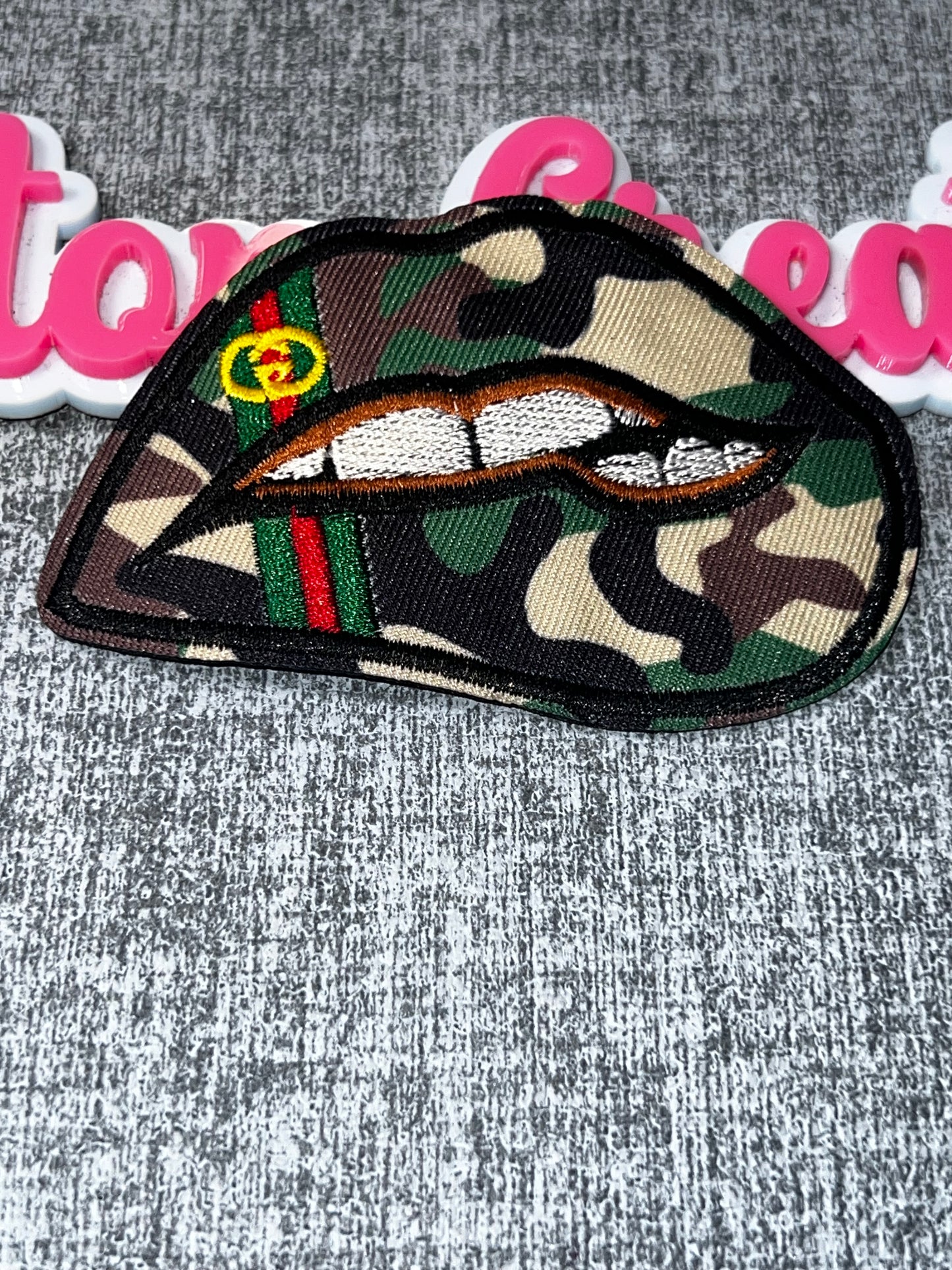Camo Lips Statement Patch – Embroidered Iron On Applique