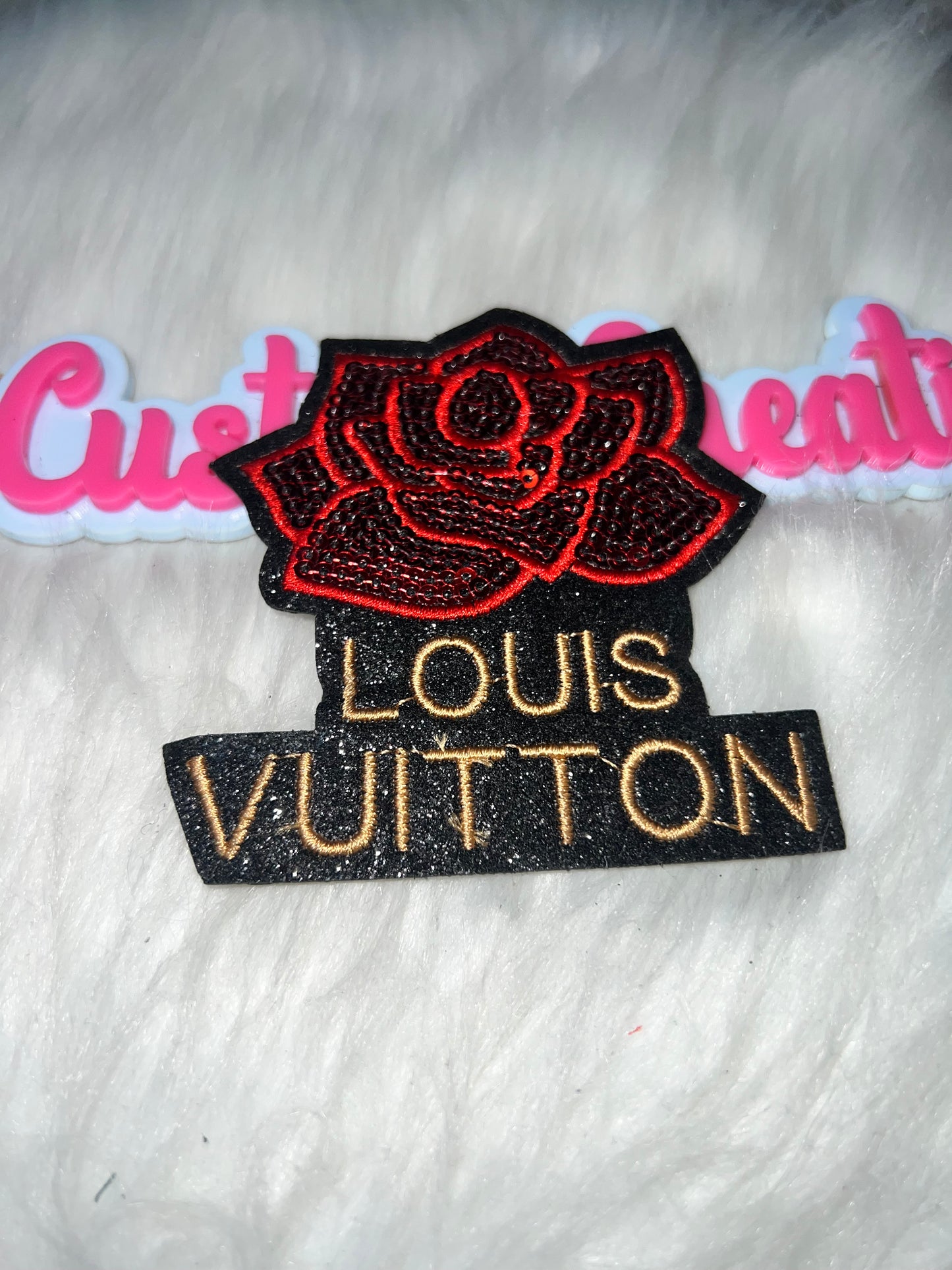 LV-Inspired Rose Patch – Red Flower