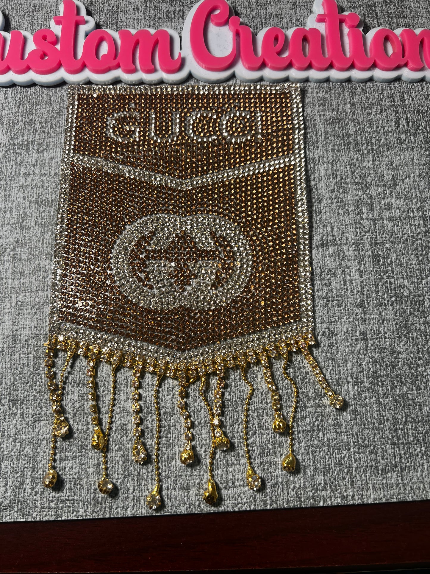 Rhinestone Drip Pocket Patch – Bling Fringe Fashion Applique | Gold, Silver, Clear | Rhinestones / Fabric / Metal Chain