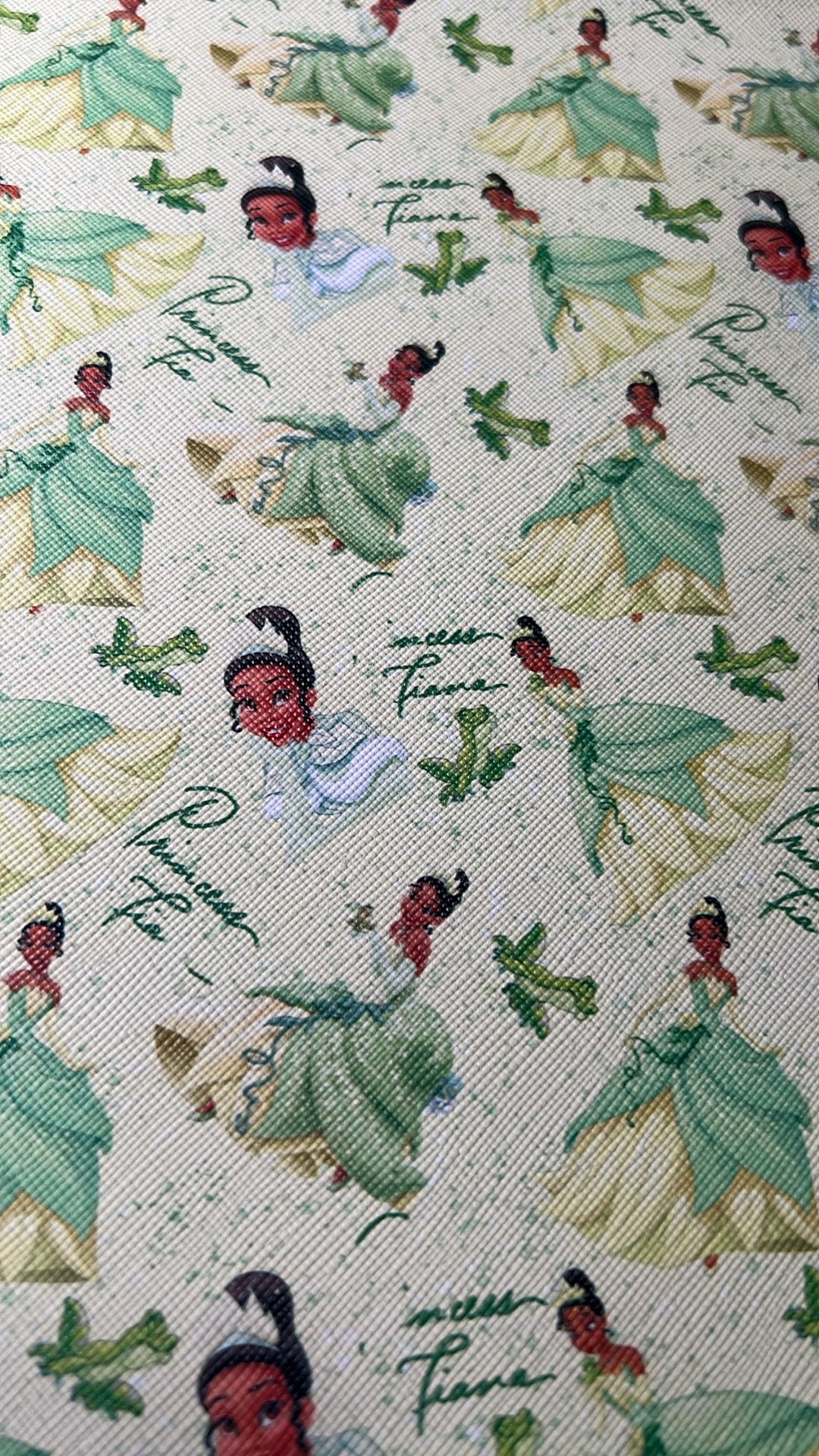 Green Princess Faux Leather Fabric Sheet – Fairytale Character Print Craft Material