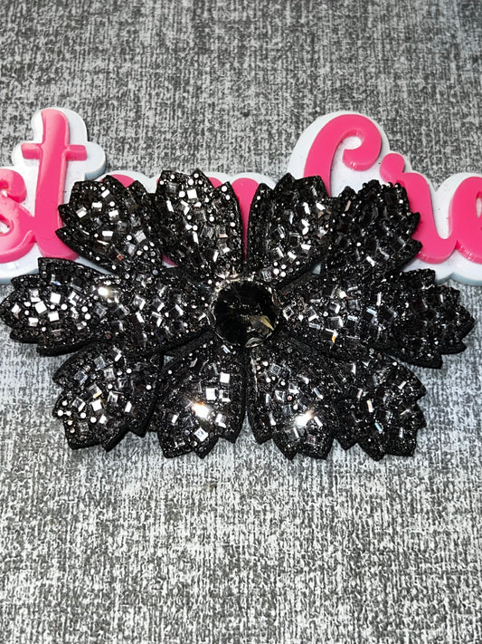 Black Rhinestone Flower Applique – Crystal Embellished Floral Patch