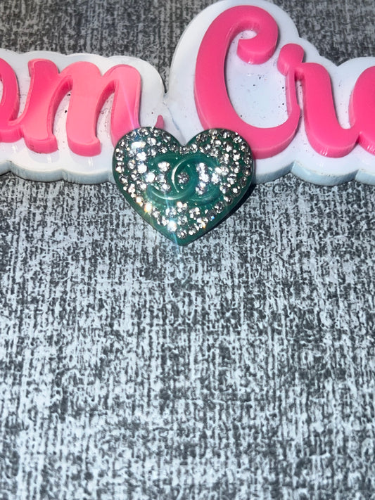 Green Rhinestone Heart Double C Charm – Luxe Bling Flat Back Charm