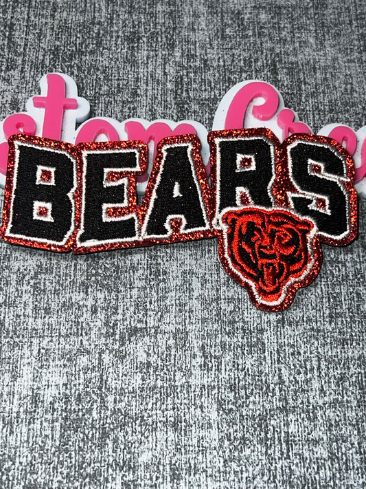 Glitter Varsity Bear Embroidered Iron-On Patch | Red Black Mascot Appliqué