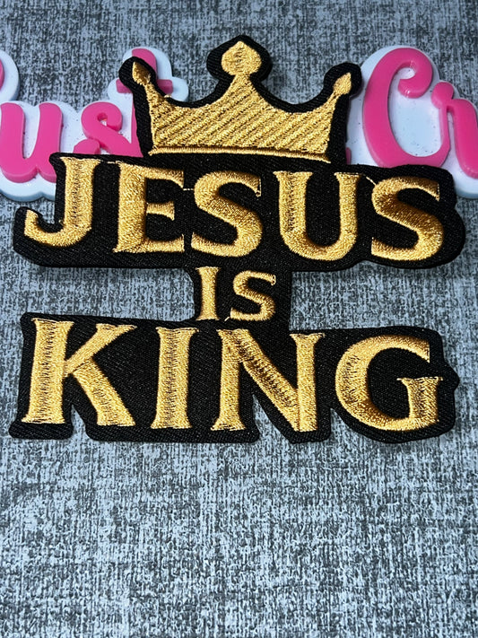 Jesus Is King Embroidered Iron-On Patch with Crown – Faith Decorative Applique