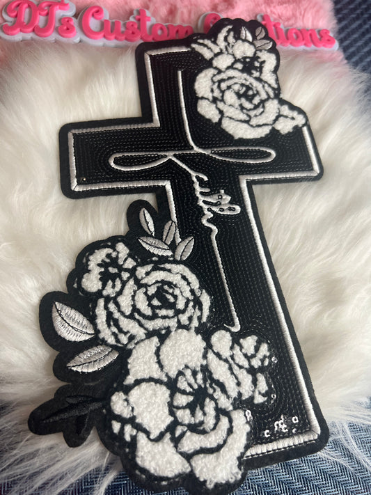 Black White Sequin Faith Cross