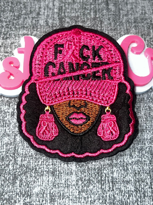 F*ck Cancer Pink Hat Woman Breast Cancer Awareness Patch – Embroidered Iron On Applique