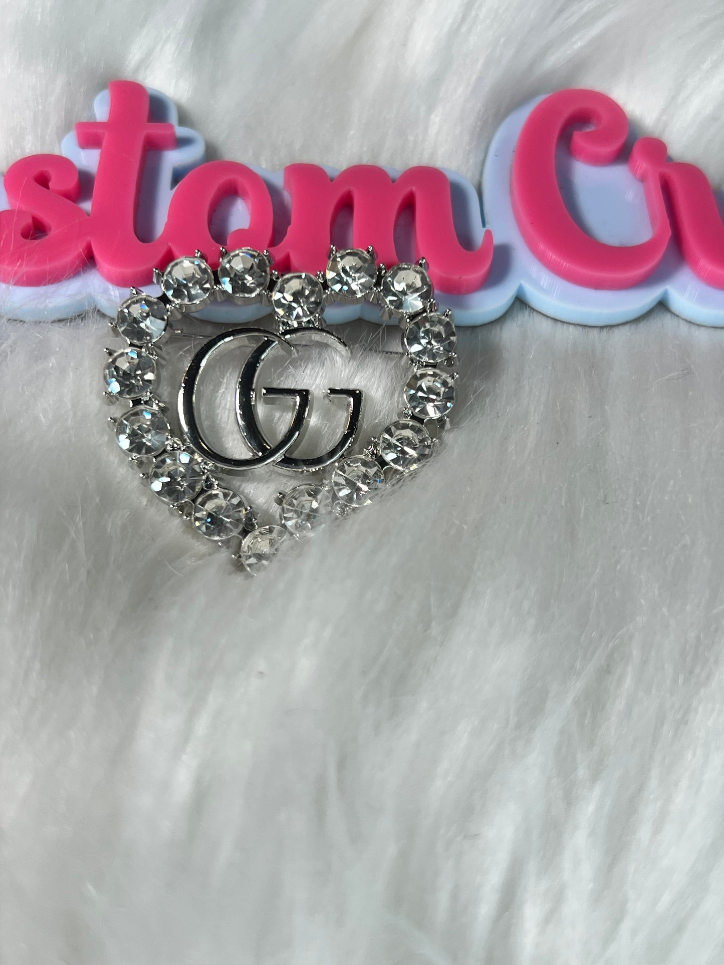 🤍 Clear Crystal Heart GG Brooch (Silver Base)