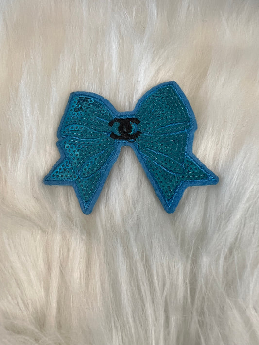 Sequin Turquoise Black CC Bow