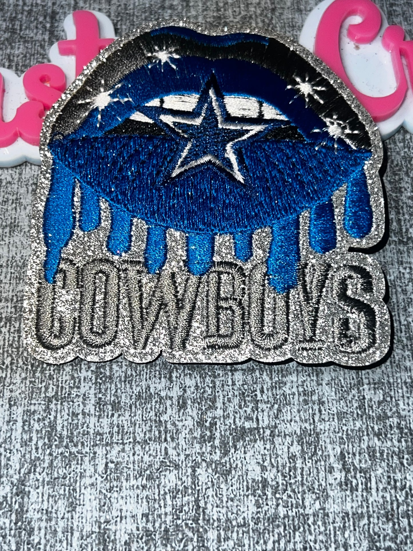 Blue, Silver & Black Glitter Lips Embroidered Patch – Star Drip Applique