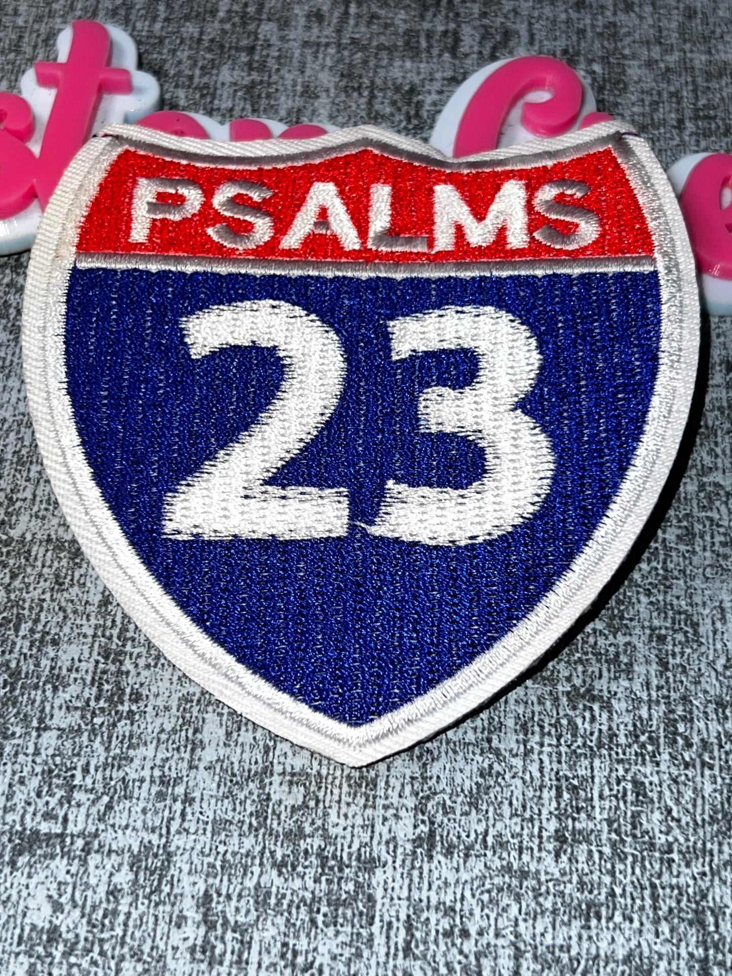 Psalms 23 Patch Red Blue White Embroidered Shield Iron On Faith Patch