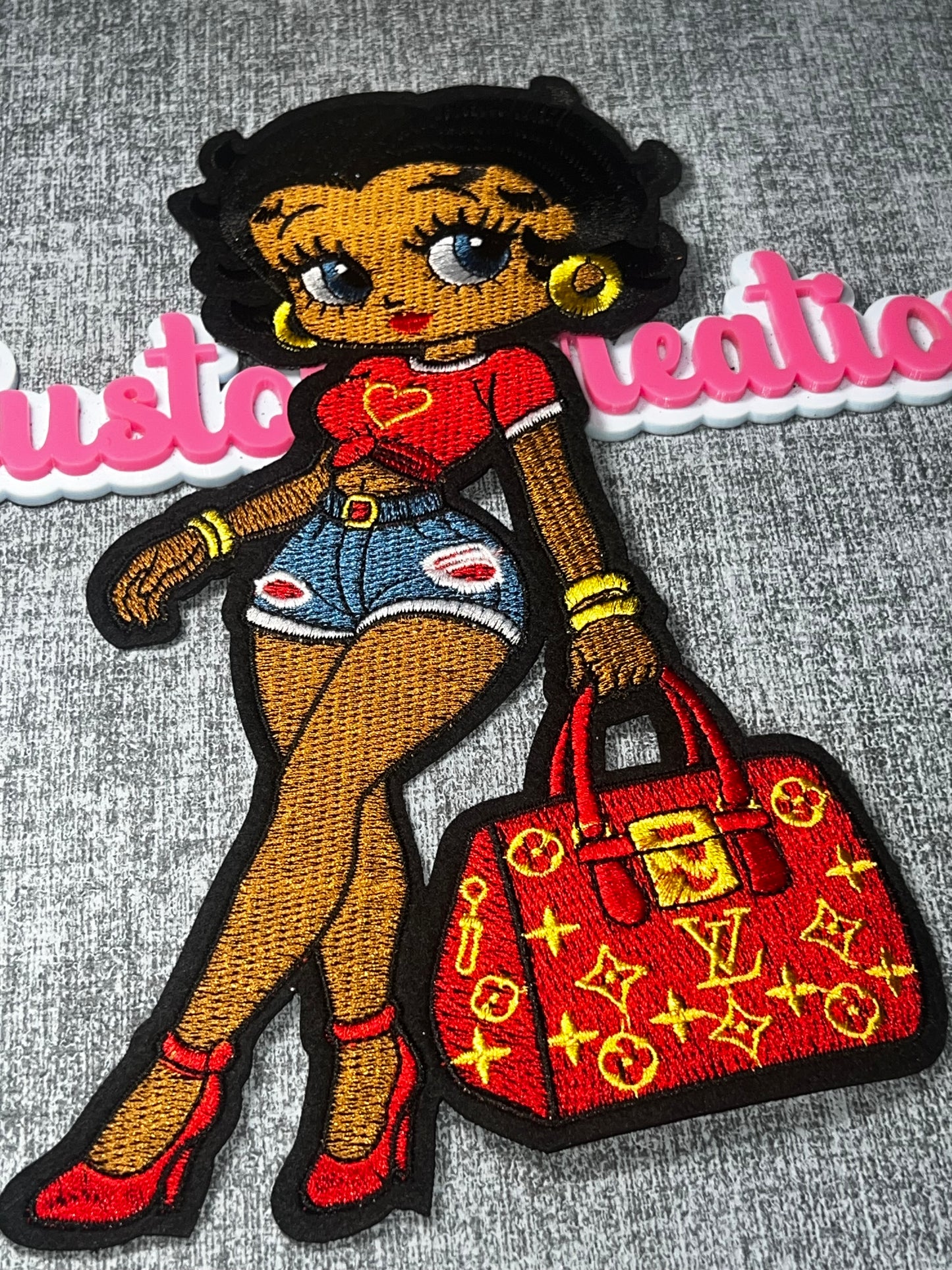 Glam Fashion Doll Embroidered Iron-On Patch – Stylish Girl with Handbag