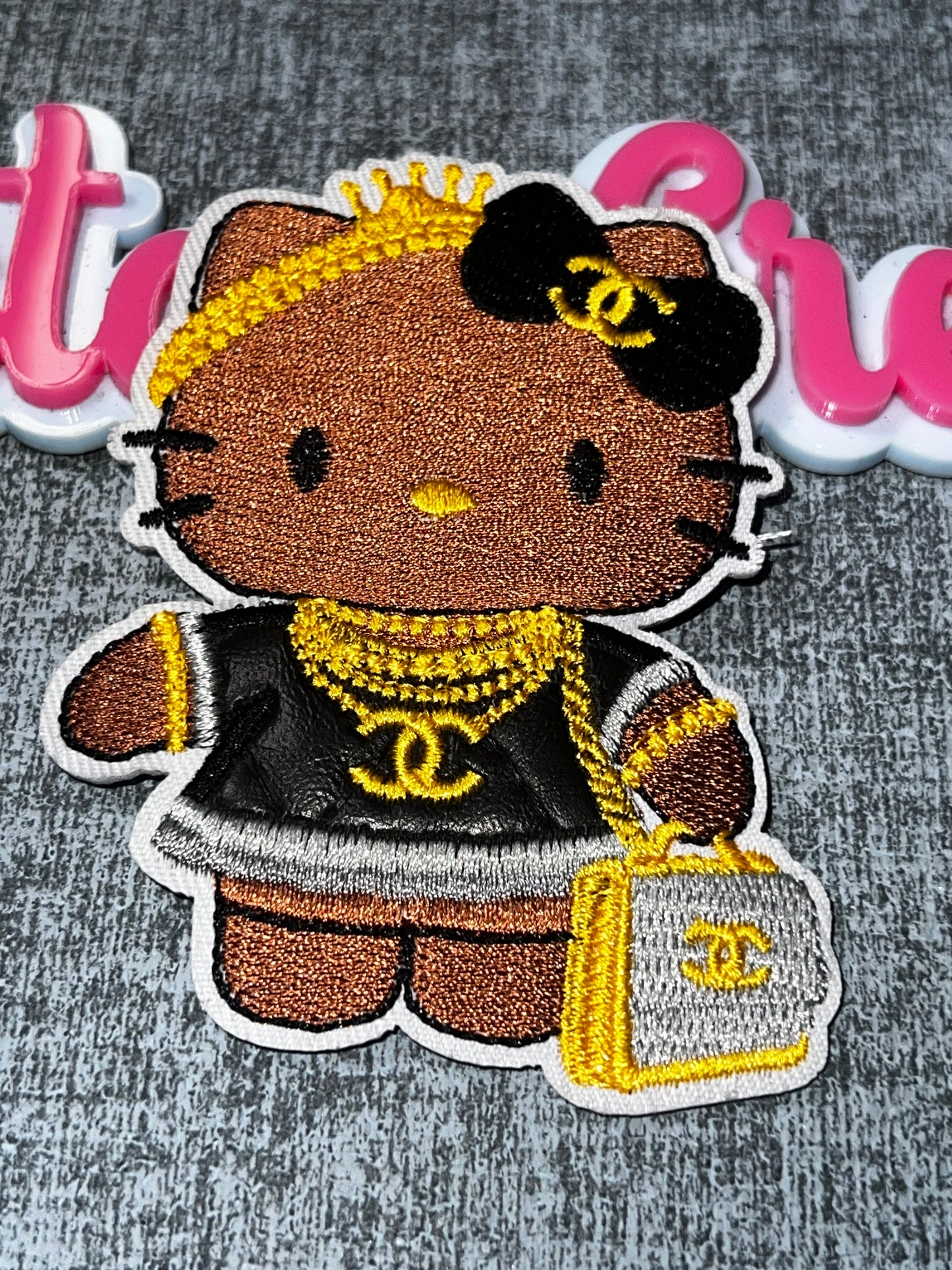Luxe Kitty Patch – Black & Gold Embroidered Applique