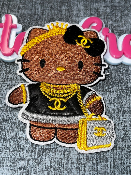 Luxe Kitty Patch – Black & Gold Embroidered Applique