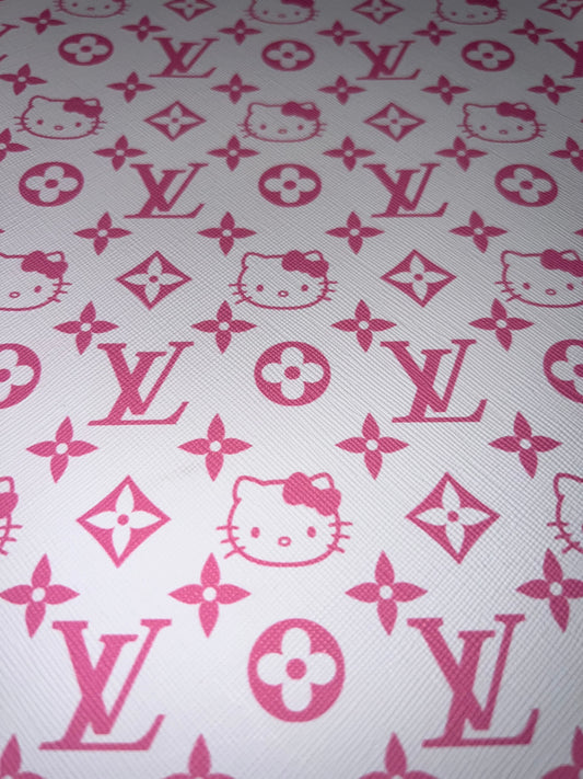 White & Pink Kitty Inspired Faux Leather Sheet – 9x12