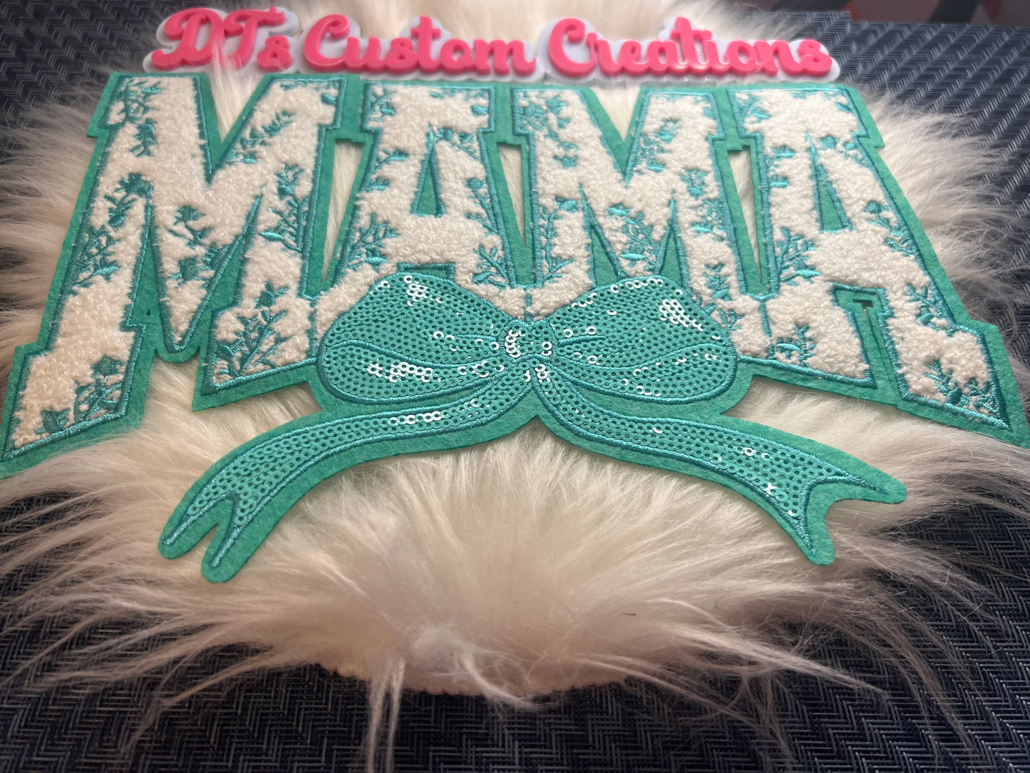 Sequin Bow Teal White Mama