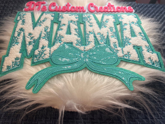 Sequin Bow Teal White Mama