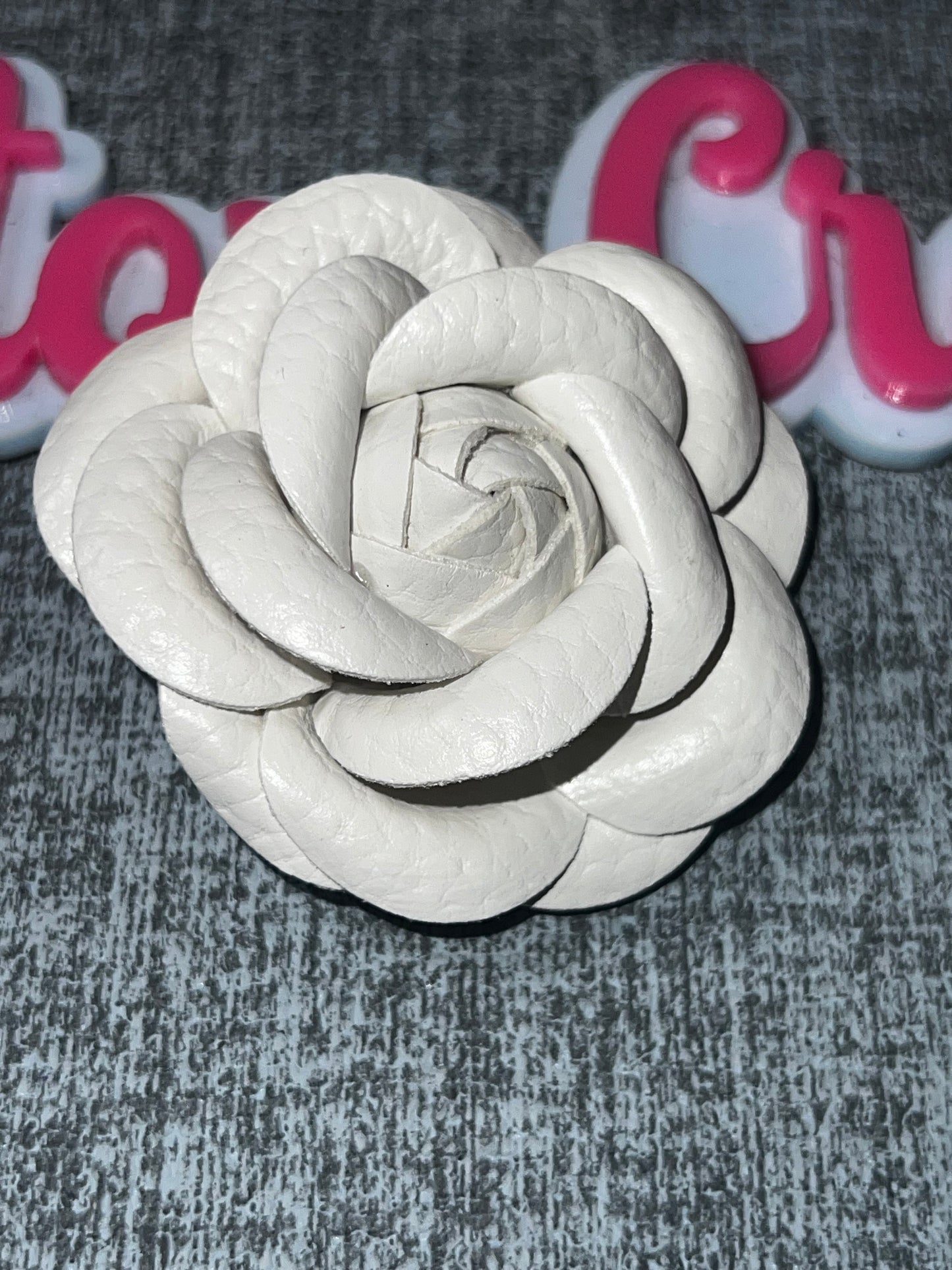 White Faux Leather Rose – Handmade Flower Applique, Leather Flower Embellishment, DIY Craft Supply