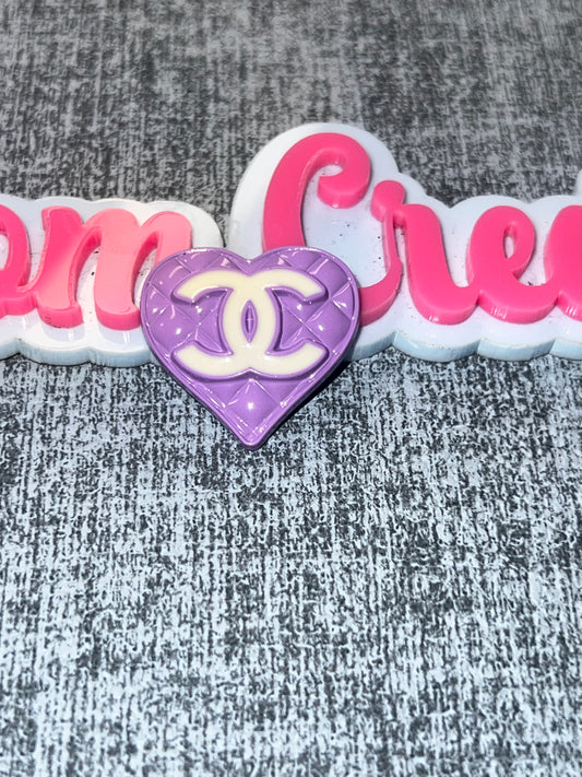 Lavender Heart Double C Charm – Quilted Luxe Flat Back Metal Charm
