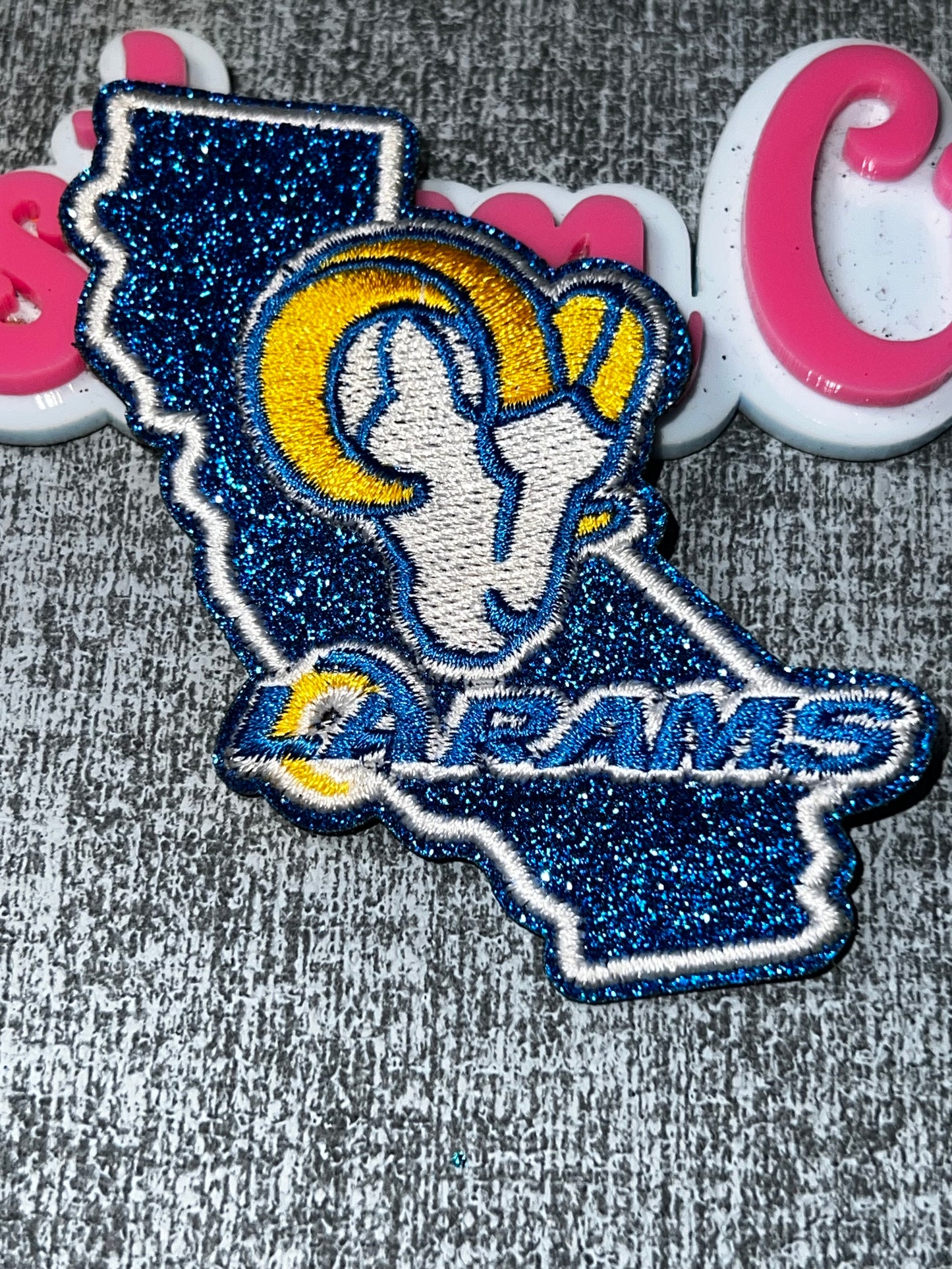 Blue Glitter Ram State Embroidered Iron-On Patch | Statement Appliqué