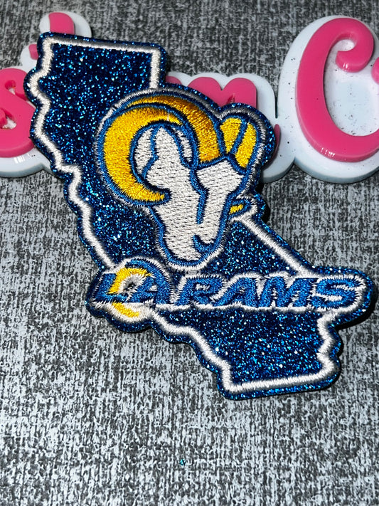 Blue Glitter Ram State Embroidered Iron-On Patch | Statement Appliqué
