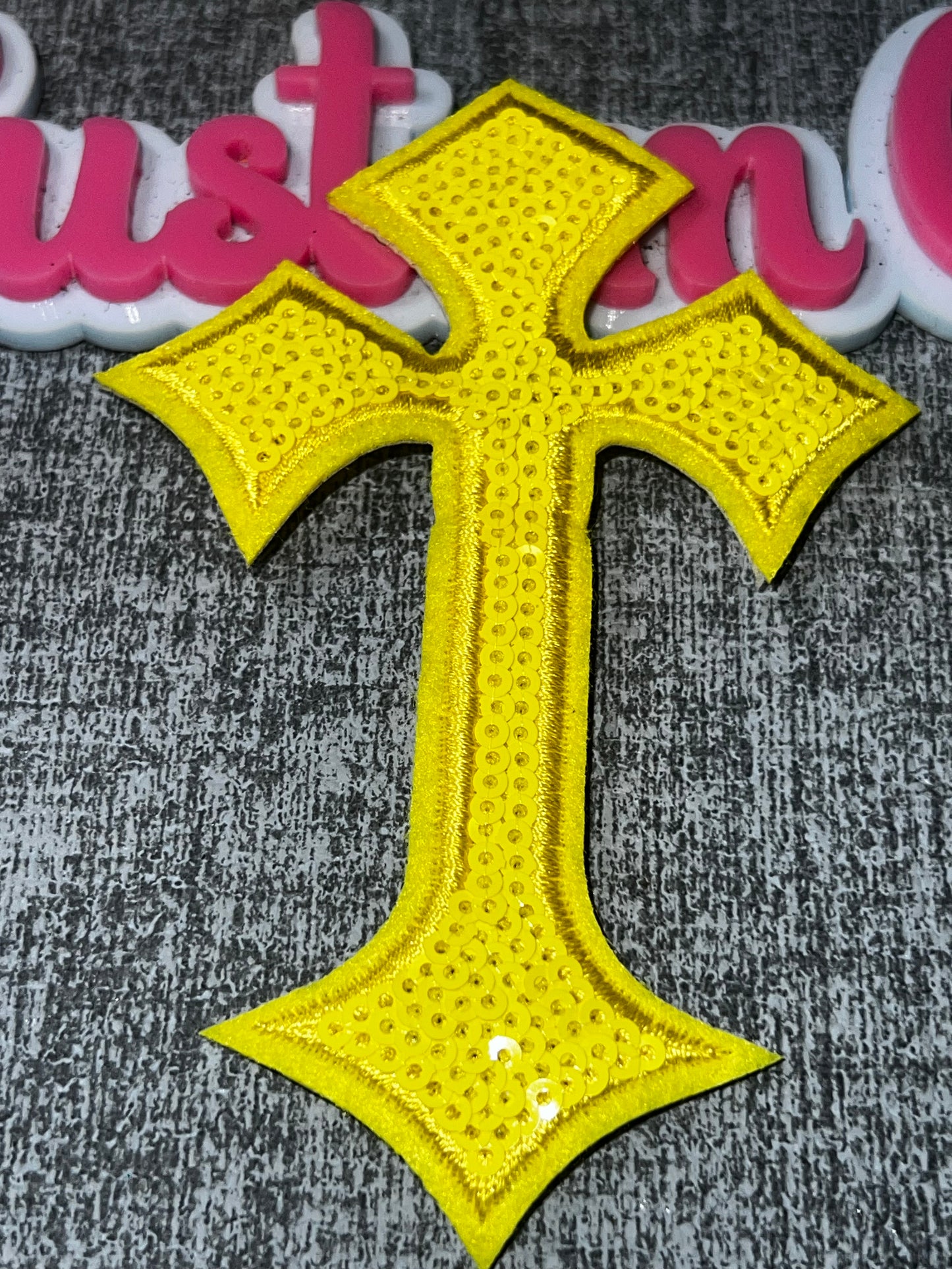 Yellow Sequin Cross Embroidered Patch – Sparkle Faith Iron On Applique