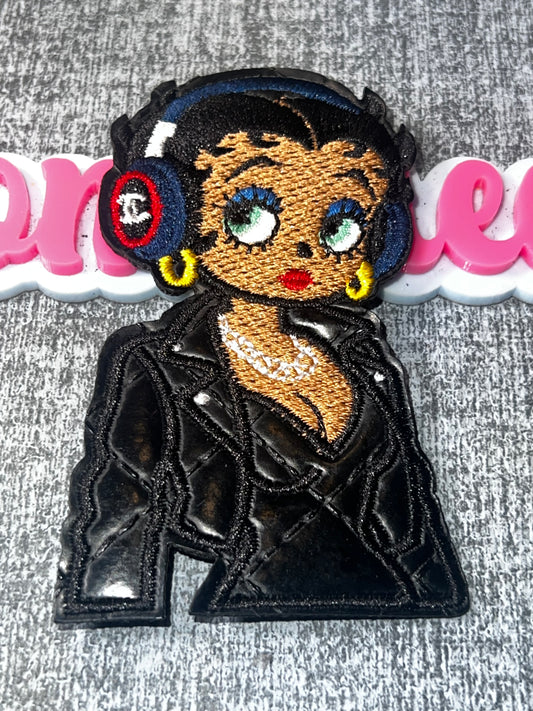 Music Glam Doll Embroidered Patch – Headphones Fashion Applique