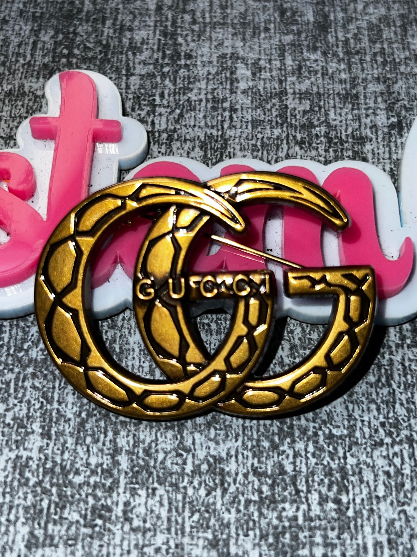 Gold Textured Double Letter Fashion Brooch Pin