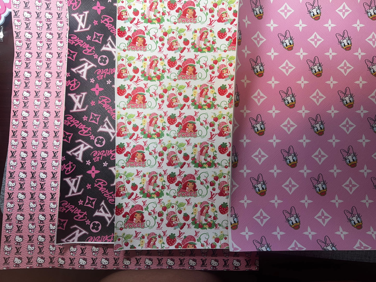 Pink Cute Character Faux Leather Sheet Bundle – 9x12 Printed Craft Material – 4 Pack