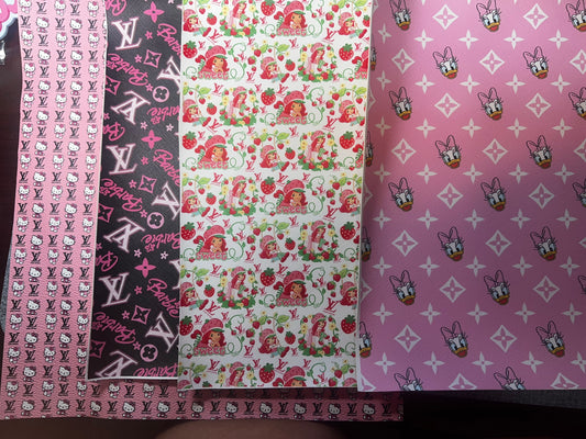Pink Cute Character Faux Leather Sheet Bundle – 9x12 Printed Craft Material – 4 Pack