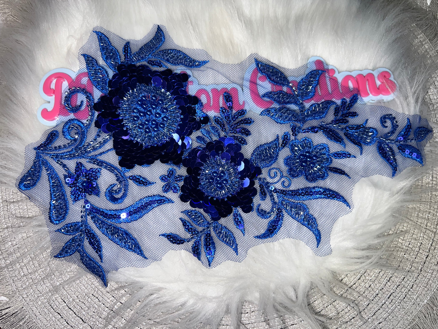 Royal Blue Sequin Floral Appliqué Patch