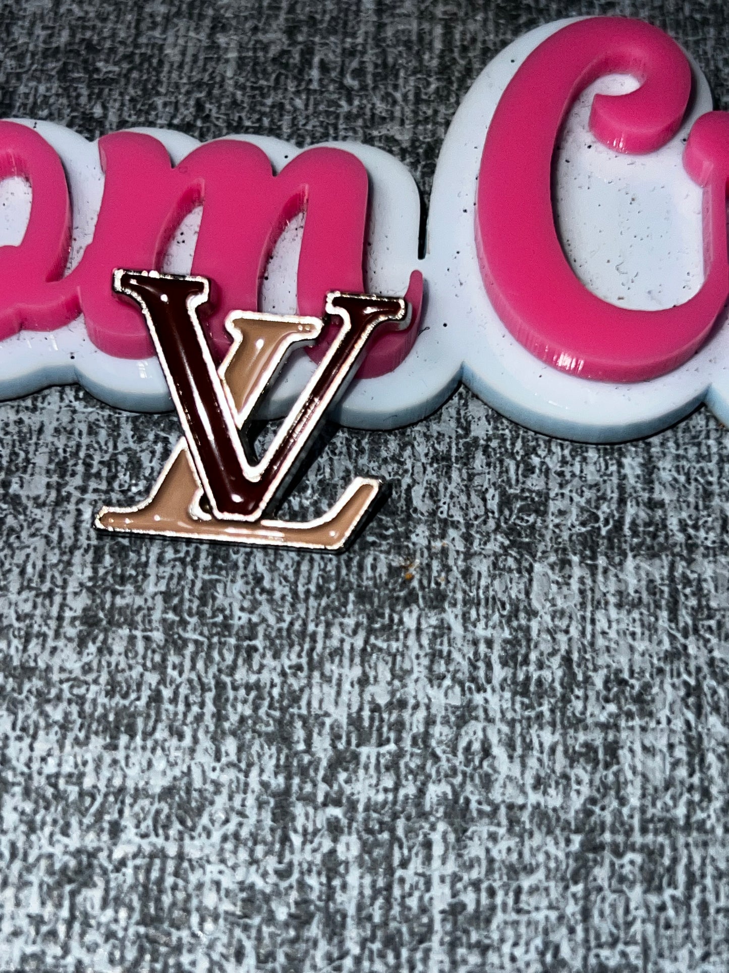 Brown and Beige Monogram Style Flat Back Charm – Metal Enamel Embellishment