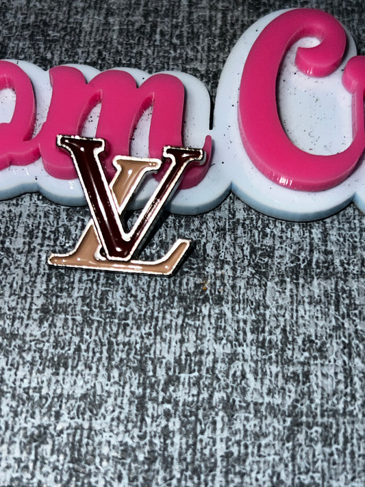 Brown and Beige Monogram Style Flat Back Charm – Metal Enamel Embellishment