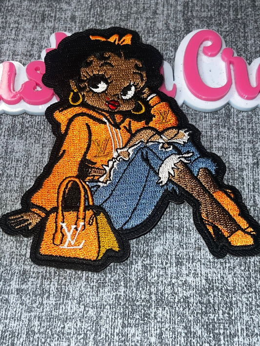 Orange Glam Doll Embroidered Patch – Fashion Girl Applique